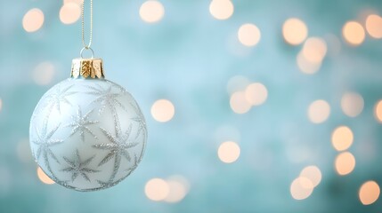Festive Silver Ornament with Bokeh Lights Background