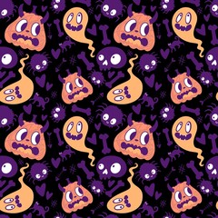 Halloween cute pumpkins seamless monsters pattern for wrapping paper and fabric