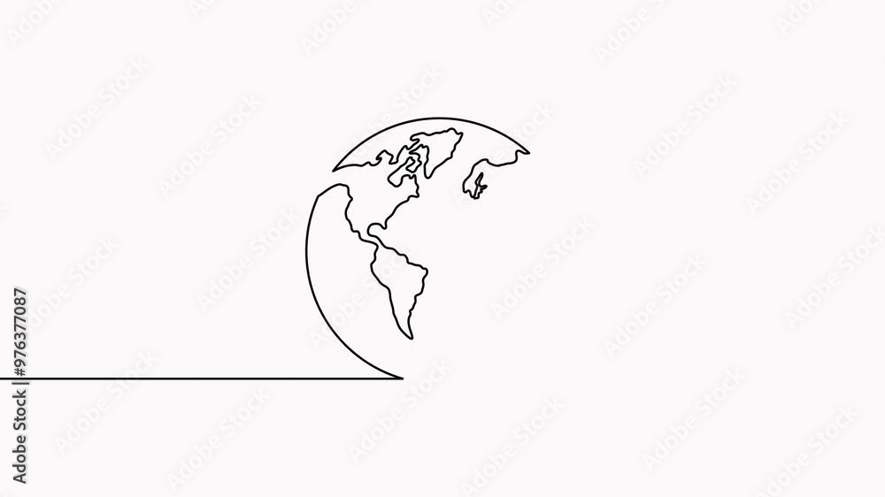 Poster leaf with earth globe continuous line drawn animation. animated linear world map with plant. save pl
