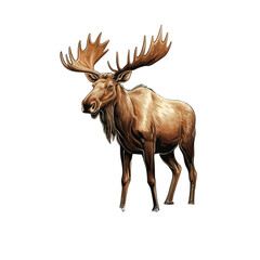 Fototapeta premium Large Moose Standing In A Shallow Forest Pond Surrounded By Trees