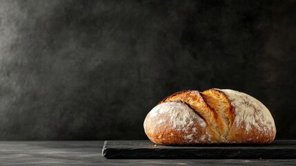A high-quality stock image of a freshly baked loaf of bread with a golden crust on the right side, leaving space on the left for text. Perfect for bakery promotions and food advertisements.