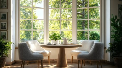 Fototapeta premium A round table and cushions make this sunny nook inviting image