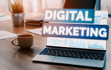Digital Marketing Technology Solution for Online Business Concept - Graphic interface showing...