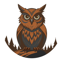 Fototapeta premium Illustration of owl on tree branch in flat vector art
