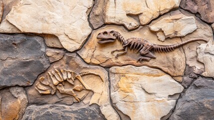 Naklejka premium Fossilized Dinosaur Skeleton Discovered at Archeological Dig Site