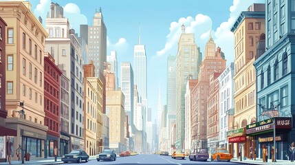 Obraz premium Cartoon urban scenery of a rooftop view over a sprawling metropolis