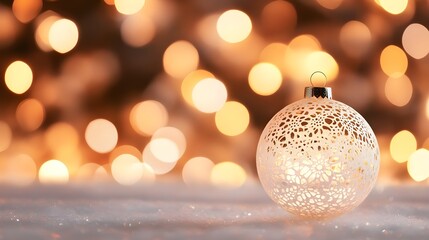 White Christmas Ornament with Bokeh Lights