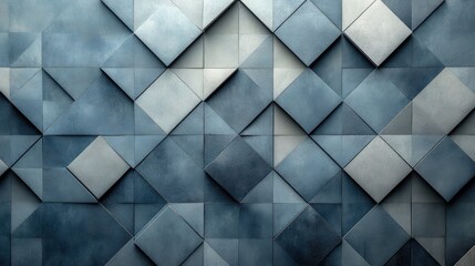 Textured geometric wall design in shades of blue and gray.