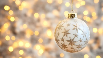 Obraz premium White Christmas Ornament with Gold Stars and Lights