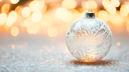 White Christmas Ornament with Golden Lights Bokeh