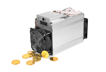 Cryptocurrency mining farm for bitcoin and altcoins mining. Isolated on white
