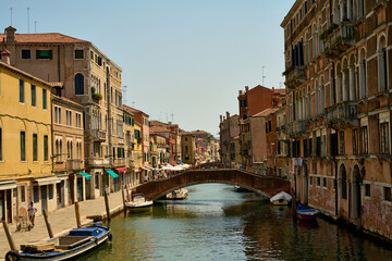 Venice and its canals, boats,sculptures and birds. 