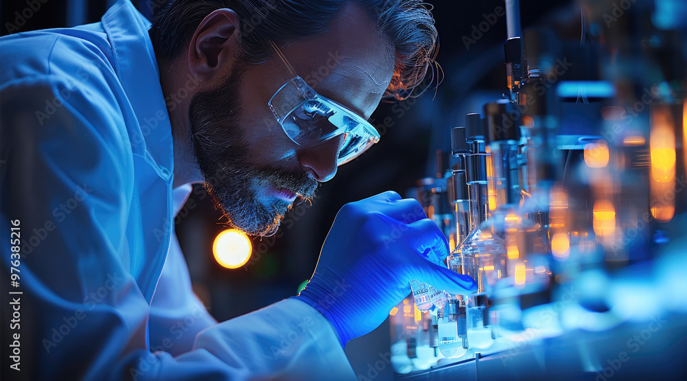 Poster scientists using a mass spectrometer to analyze complex chemical samples. generative ai.