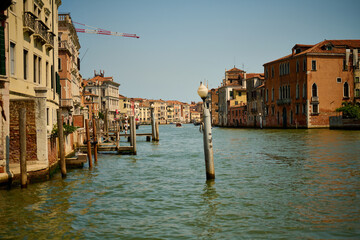 Venice and its canals, boats,sculptures and birds. 