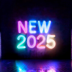 Neon light, inscription "NEW 2025", New Year card