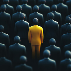 Colored figure standing out in a black-and-white crowd