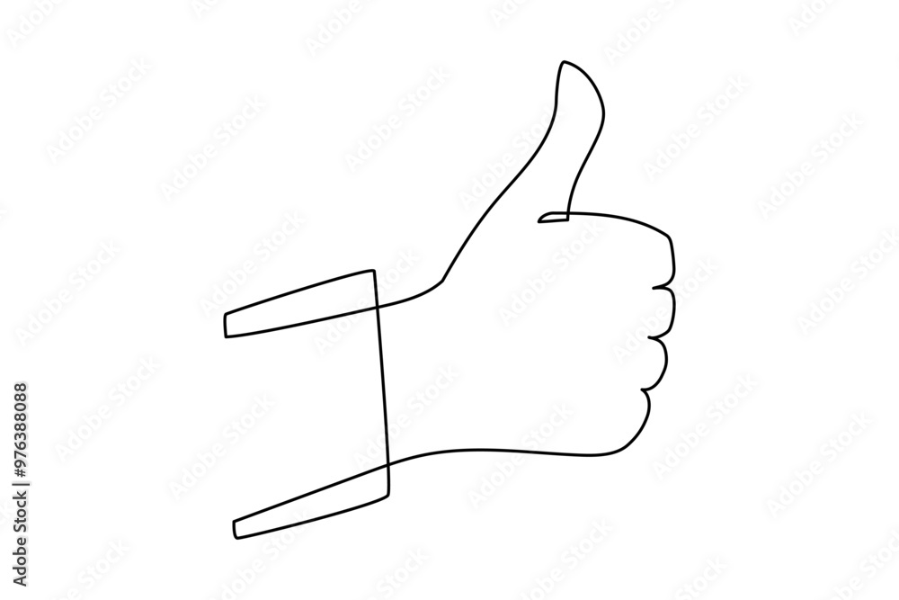 Fototapete Thumb up in one continuous line drawing. Hand showing like and great sign in simple linear style. Finger up symbol in editable stroke. Doodle contour vector illustration