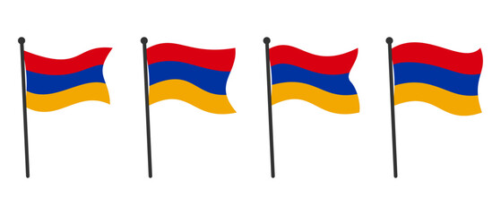 Collection of Waving Armenia Flags with Flagpoles, Isolated on White Background. Flat Style Editable Scalable Vector EPS Illustration for Graphic Design or Printing Use