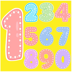 Numbers from zero to nine on a yellow background