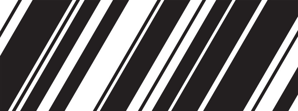 Oblique black and white lines background. Tilted parallel stripes pattern. Simple stripy texture. Geometric print with slanted strips. Vector graphic illustration