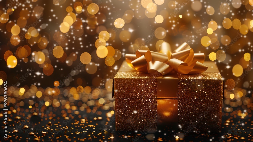 Poster present box with space for text on a blurred festive background