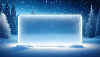 christmas frame with snow and ice