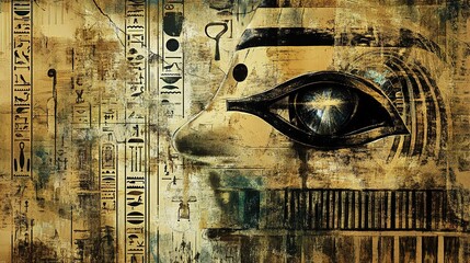 Artistic interpretation of Egyptian hieroglyphics with modern digital effects