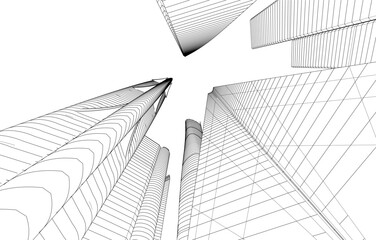 Fototapeta premium City buildings sketch 3d rendering