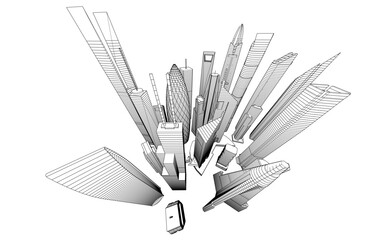 City buildings sketch 3d rendering