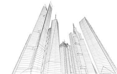 Fototapeta premium city buildings sketch 3d rendering