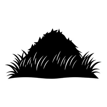 recommend clip art: Silhouetted Haystack: A stark black silhouette of a haystack nestled in tall grass, evoking rustic charm and rural life.
