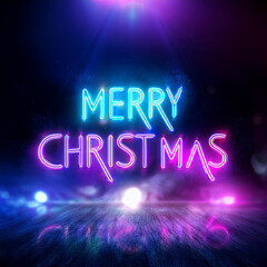 Neon light, the inscription "Merry Christmas!", Christmas card