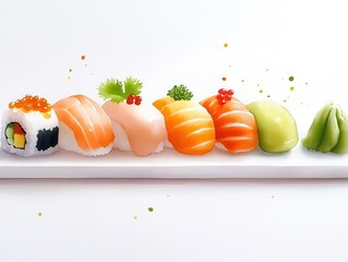 An artfully arranged platter of sushi showcasing vibrant colors and textures, perfect for food enthusiasts and culinary visuals.