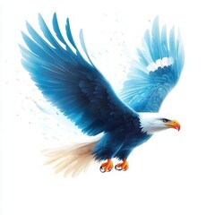 Fototapeta premium A majestic eagle soaring through the sky, showcasing vibrant blue feathers and a powerful wingspan in a stunning display.