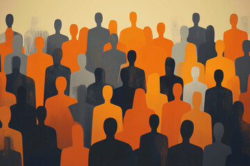 Obraz premium Abstract crowd with orange and grey silhouettes