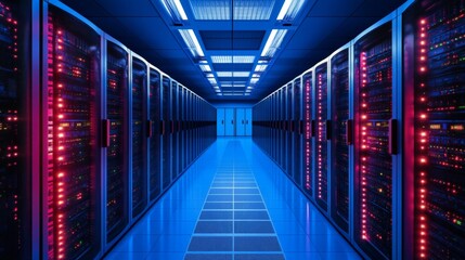 Fototapeta premium High-tech data center with rows of advanced server machines