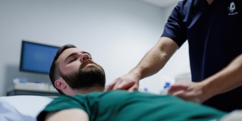 Obraz premium An individual receives a soothing therapeutic massage at a well-equipped clinic, highlighting relaxation and healing. The image is warm and inviting, emphasizing wellness and care.