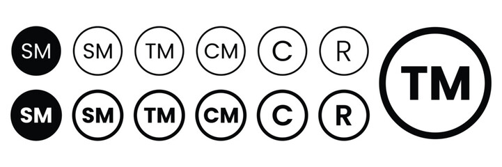 Set of Smart mark and trademark right icon collection with circle. Registered trademark symbol. Vector Illustration.