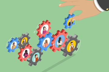 3D Isometric Flat Vector Illustration of People Management, Team and Career Development