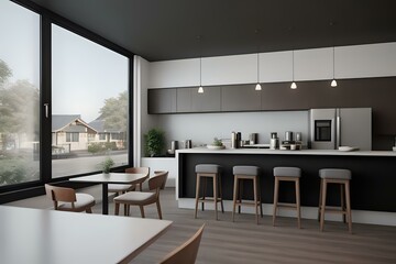 Fototapeta premium Modern Black Coffee Shop Interior Design - Top View