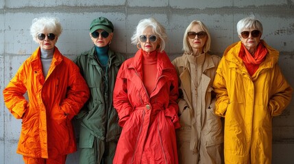 Funny old person portraits. 80s style outfit. Dab dance on colored backgrounds. Concept about seniority and old people