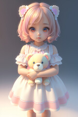 Fototapeta premium little chibi girl with a doll 