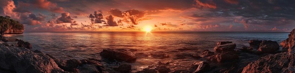Obraz premium Panoramic view of a sunset over the ocean 