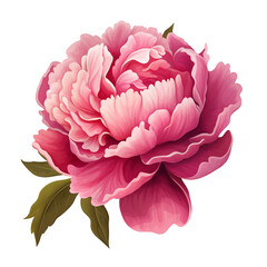 Beautiful Pink Peony Flower In Full Bloom With Lush Green Leaves