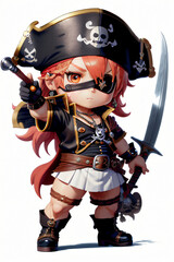 Obraz premium Adorable Chibi Pirate Full-Body Illustration with Sword