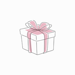 Obraz premium Gift box with pink bow, minimal style, celebrating occasion, white background, copy space