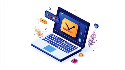 Laptop with a lone white background showing user reviews and ratings and generative artificial intelligence