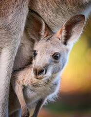 Fototapeta premium A baby joey in its mother's pouch