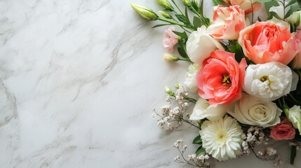 A beautiful bouquet of fresh flowers on the right side, leaving space on the left for text. Perfect for floral arrangements, gifts, and celebrations.