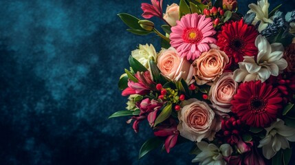 A beautiful bouquet of fresh flowers on the right side, leaving space on the left for text. Perfect for floral arrangements, gifts, and celebrations.
